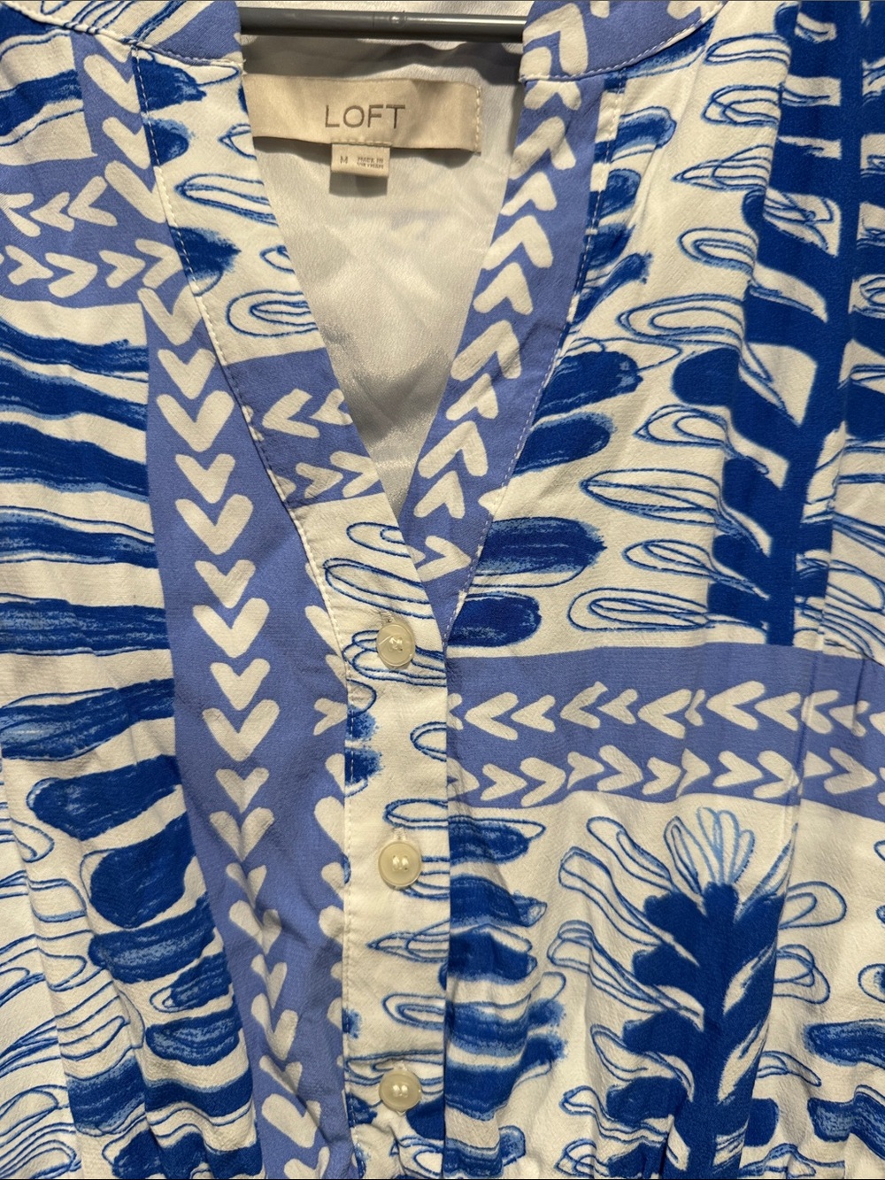 LOFT Blue & White Summer Tie-Waist Dress - Picture 4 of 9